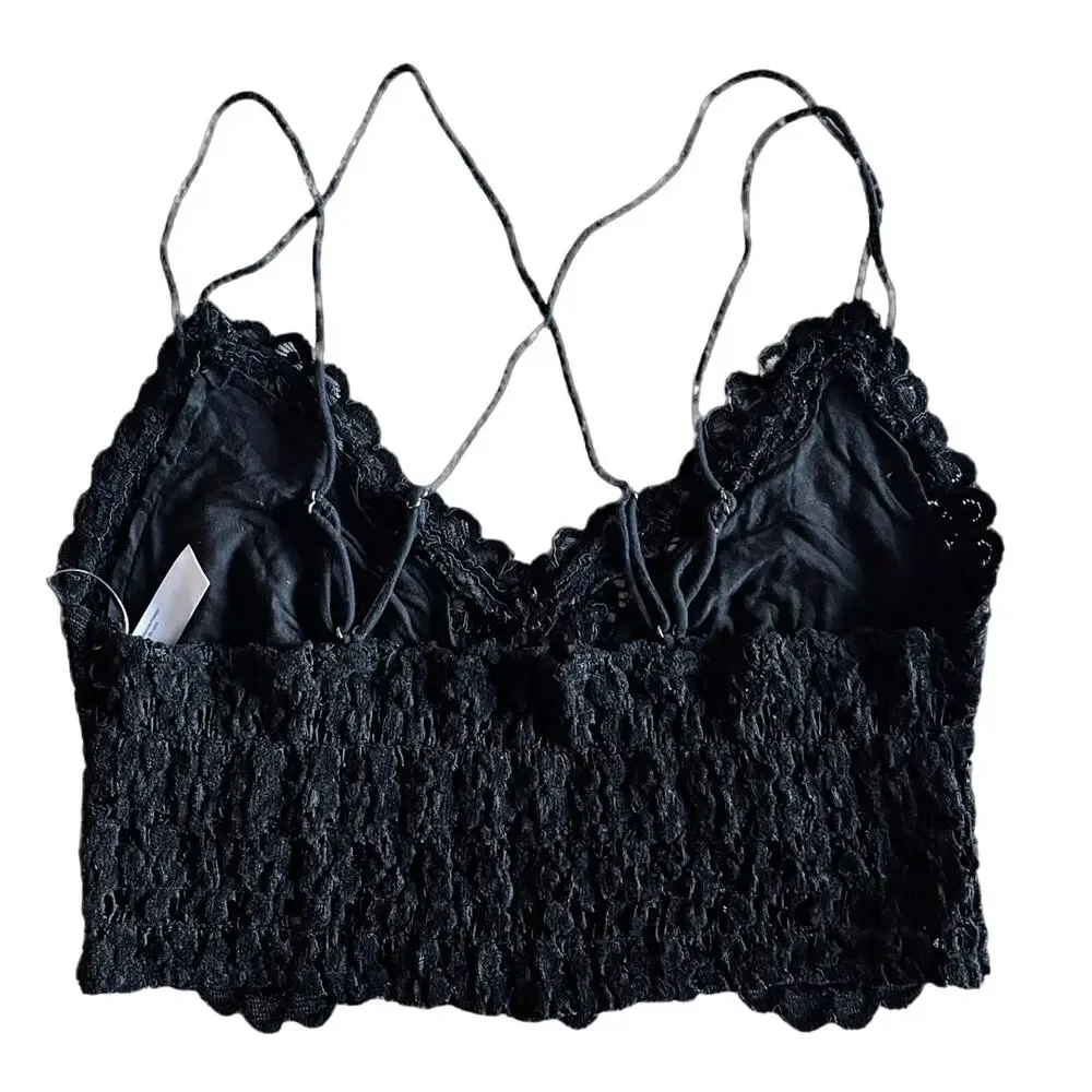 FREE PEOPLE Celine Velvet Lace Bralette Wireless Strappy Black Top Small NWT